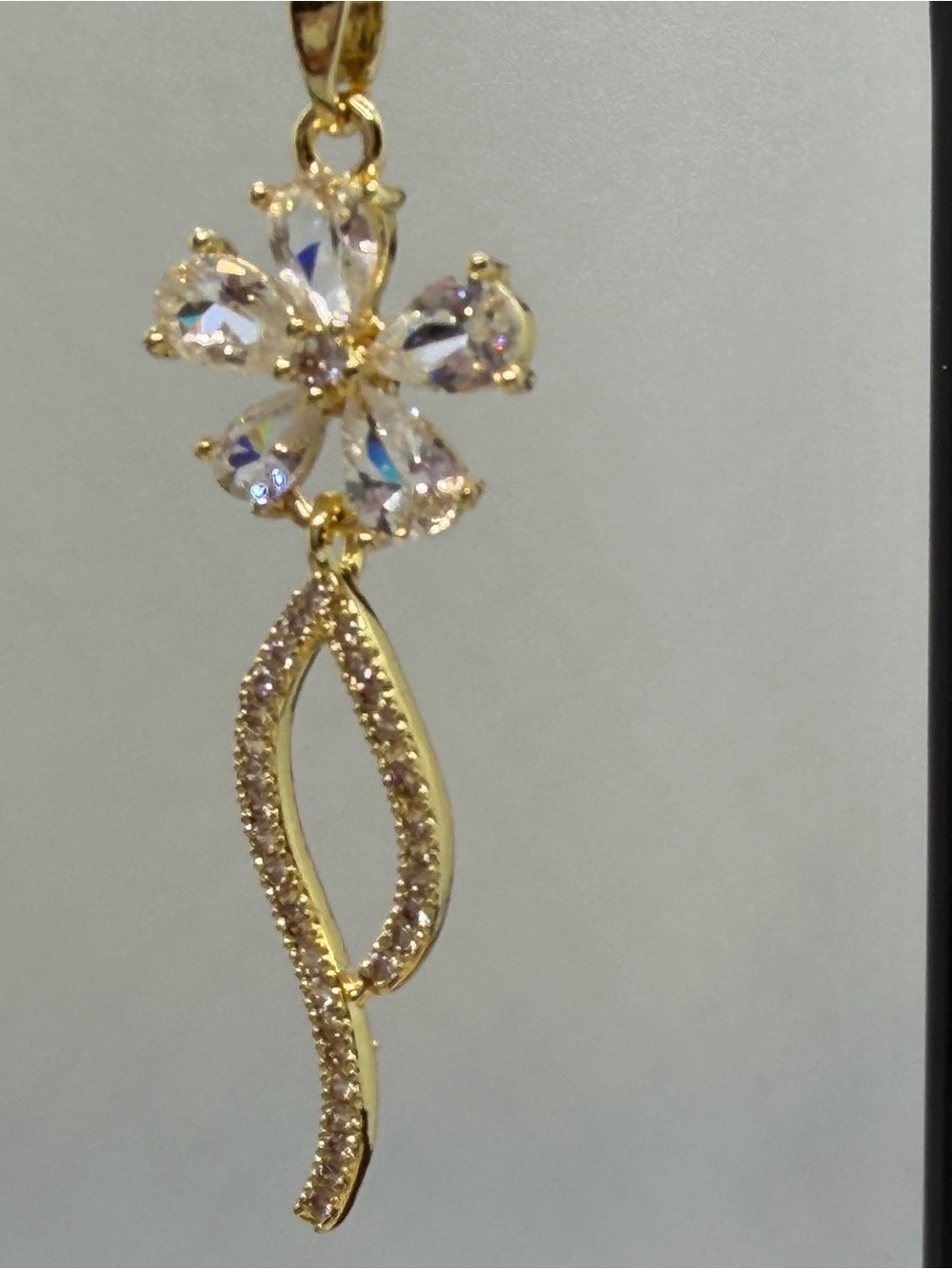 Gold-Tone Clear Crystal Flower Drop Pendant Necklace